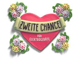 Marzipanherz mit Aufschrift "2. Chance für Elektrogeräte"