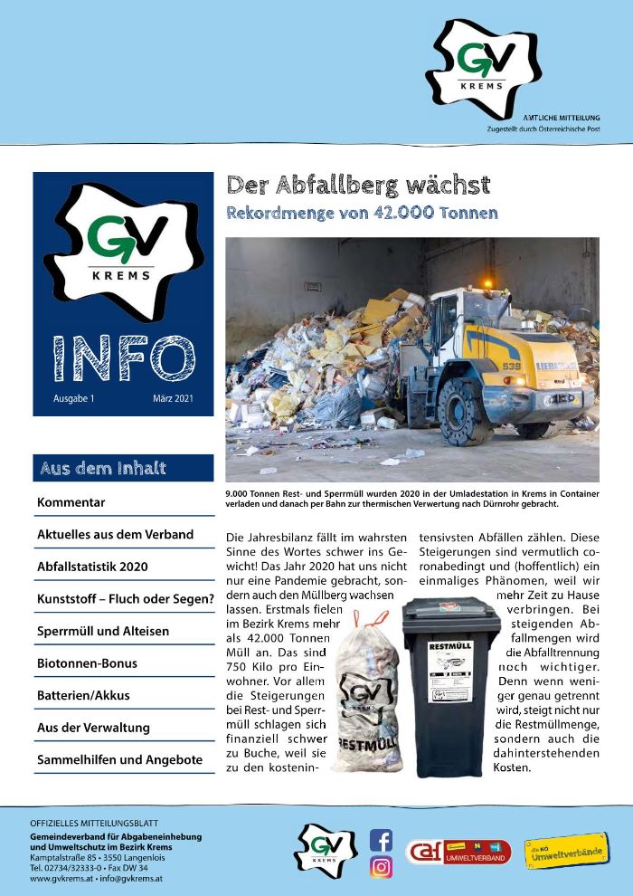 Titelseite der Zeitung "Abfall-Info", Ausgabe 1/2021